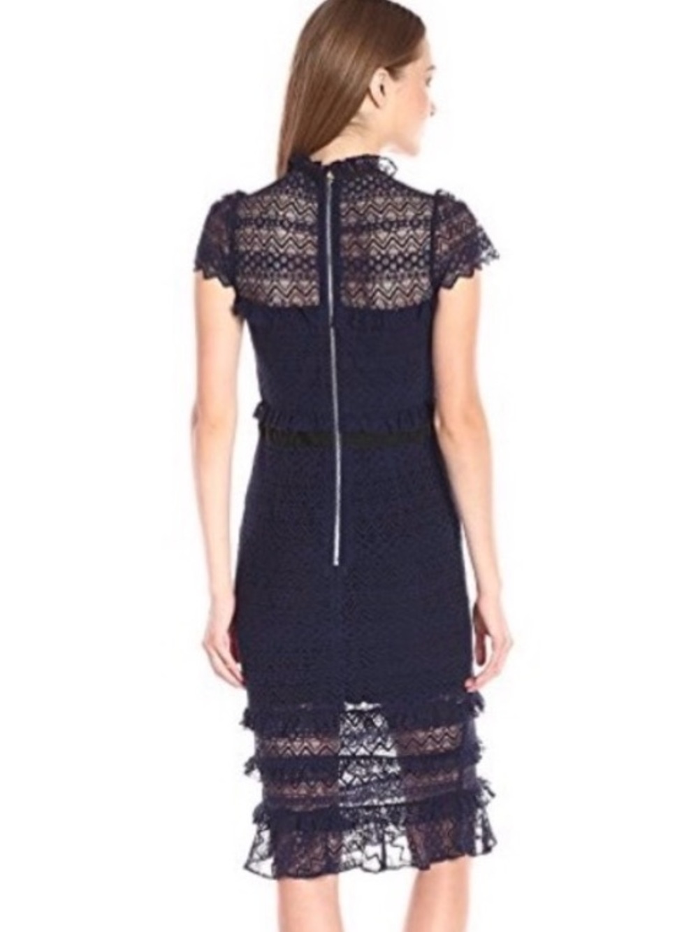 Parker Navy Lace Midi Dress with Tiered Hem - Picture 3 of 9